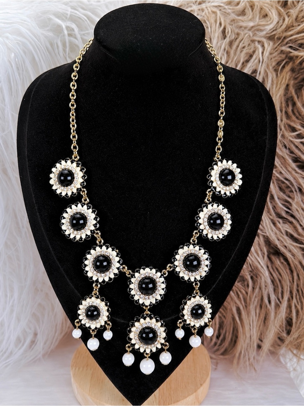 Beautiful Goldtone white and clear bling bib statement necklace